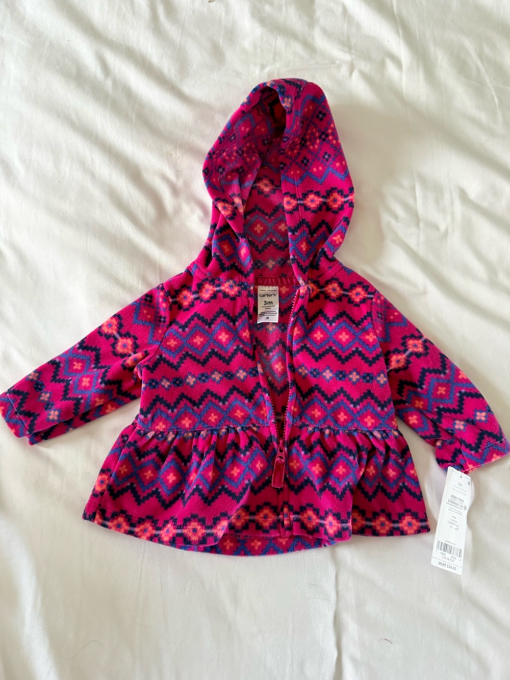Carter's Fleece Hooded Jacket in Hot Pink Aztec NWT